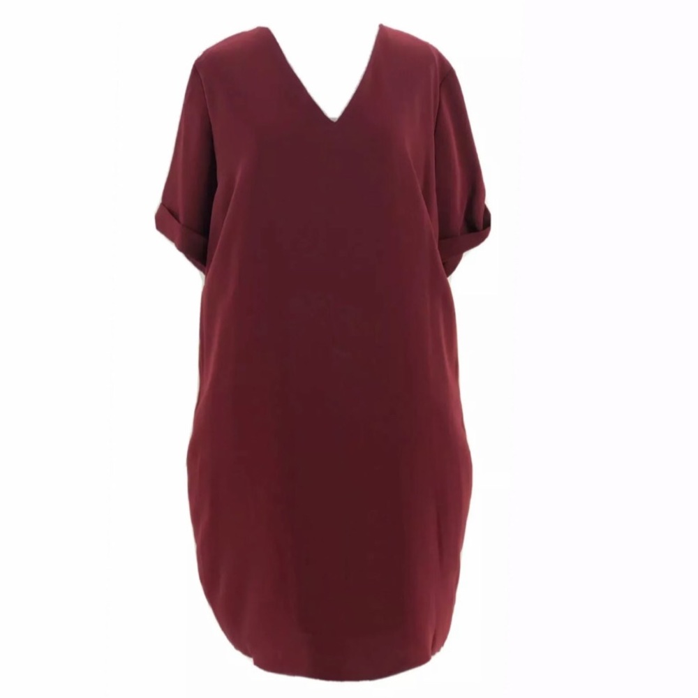NWT RALPH LAUREN Chiffon Bordeaux Red Shift Dress 14W XL XXL 0X 1X Plus